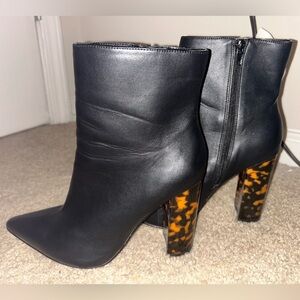 Black Bootie with Tortoise Print Block Heel